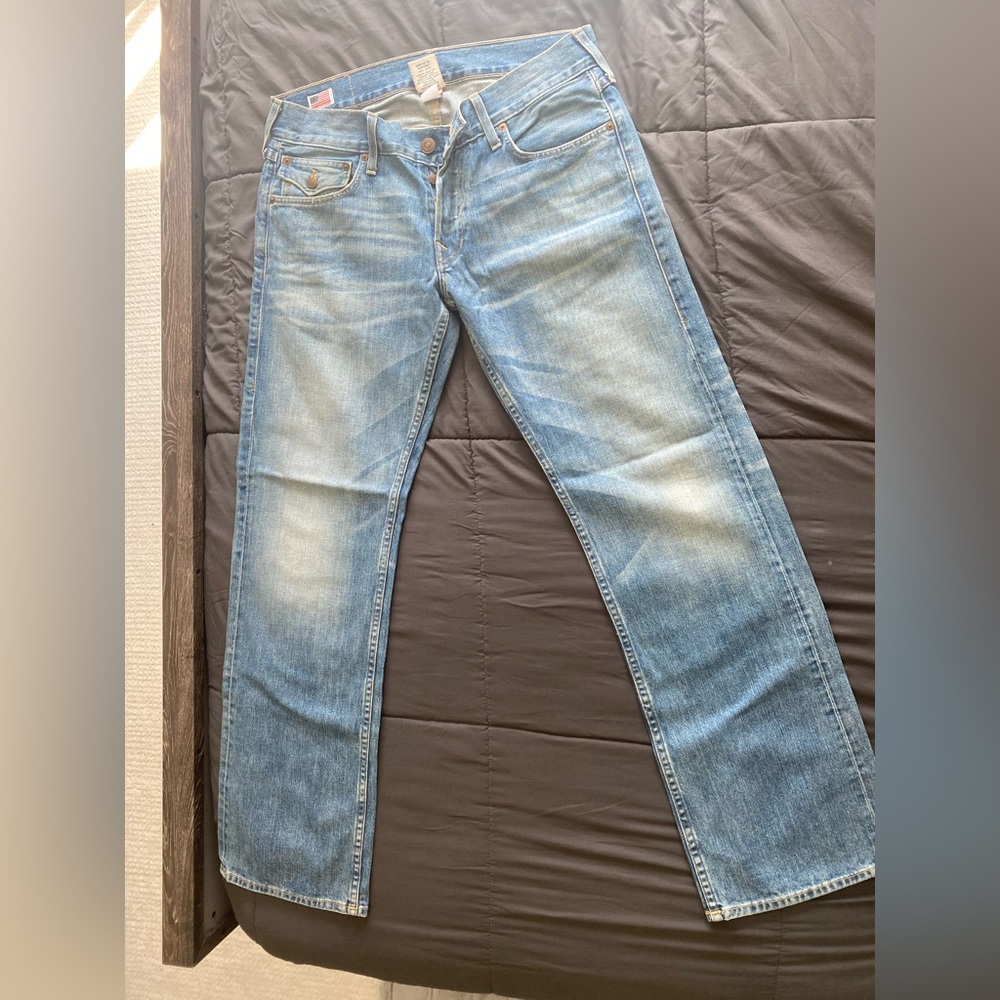 Mens True Religion Ricky Relaxed Straight Jeans, Light Blue Wash Size 34
